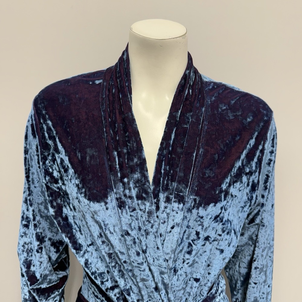 Vintage Fernando Sanchez Velvet Robe with Belt Blue & Wine Tones Size L Fits M - Picture 6 of 7